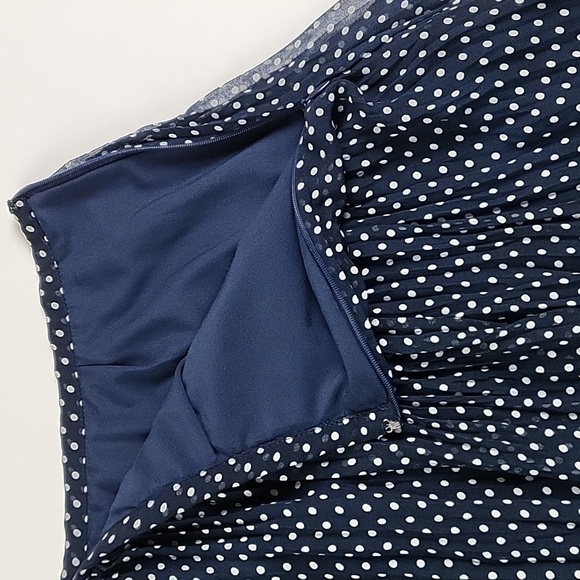 Madewell Chiffon Pleated Navy & White Polka-dot Side Zip Lined Mini Skirt - Picture 11 of 16